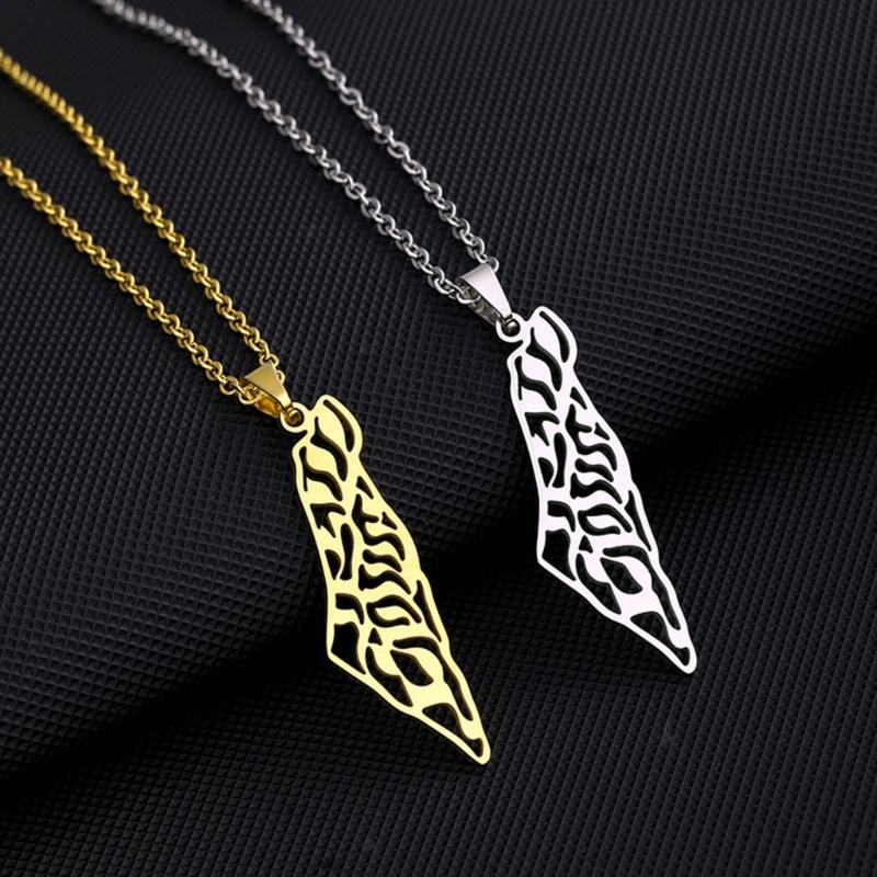 ISR and PS Map Necklace for Men Women Stainless Steel Gold Silver Color Pendant Necklaces Neckchain Jewelry