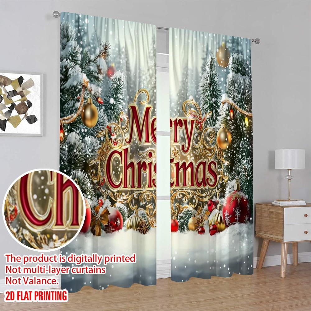 2pcs,2D Plane Printing Contemporary Curtains Christmas33 Polyester (without Rod) Decorations Inside Perfect for Living Room,