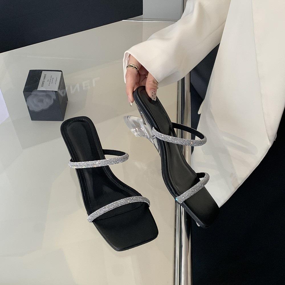 

Срібні клиноподібні підбори круті капці жіночі носять нові стилі зі спідницями спробуйте сандалі високі підбори трендові 39 чорний