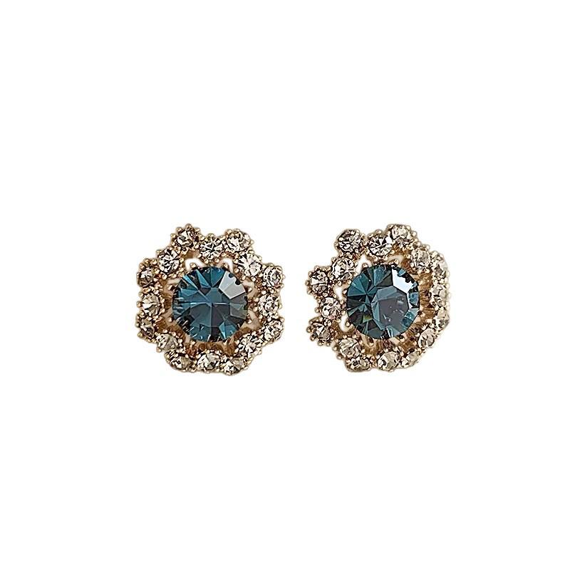 Women's French Inlaid Crystal Blue Zirconia Flower Stud Earrings - Trendy, Exquisite Ear Jewelry