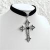 Black Velvet Cross Bead Choker Necklace Gothic Punk Jewelry for Women Halloween Statement Piece