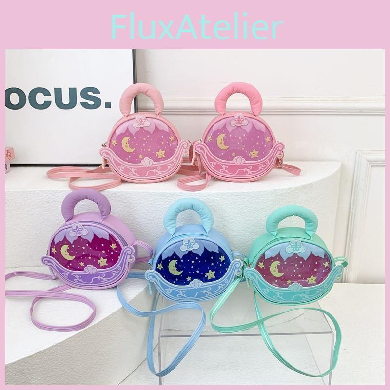 Simple Solid Color Star Moon Print Children Round Shape Crossbody Bag Girl For