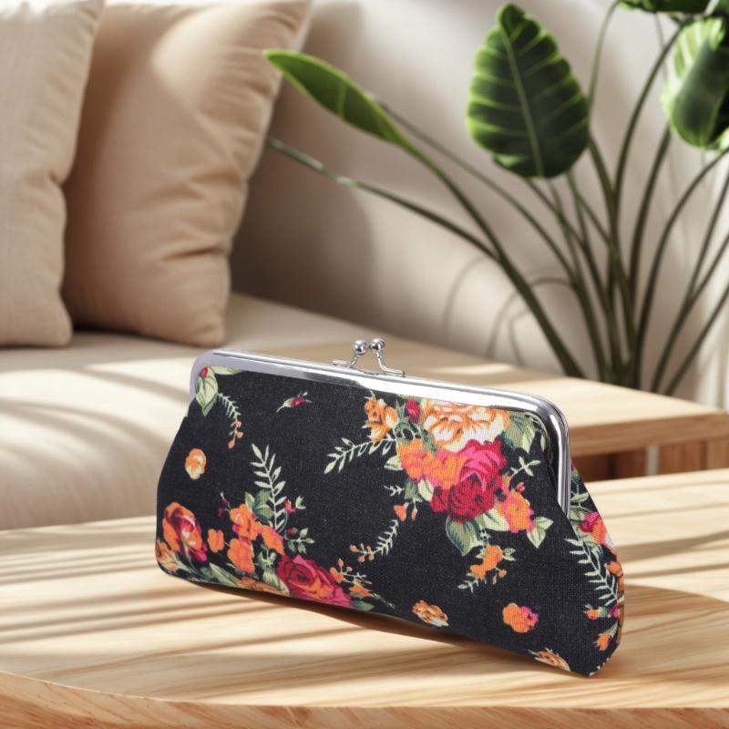 Monedero Floral, Monedero con Cierre de Beso de Rosa para Mujeres Niñas Billeteras Lindas de Moda con Cierre Monedero de Coche Vintage