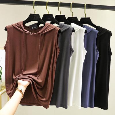 Women's Korean Style Loose Hooded Sleeveless Tank Top - Solid Color Summer Undershirt
