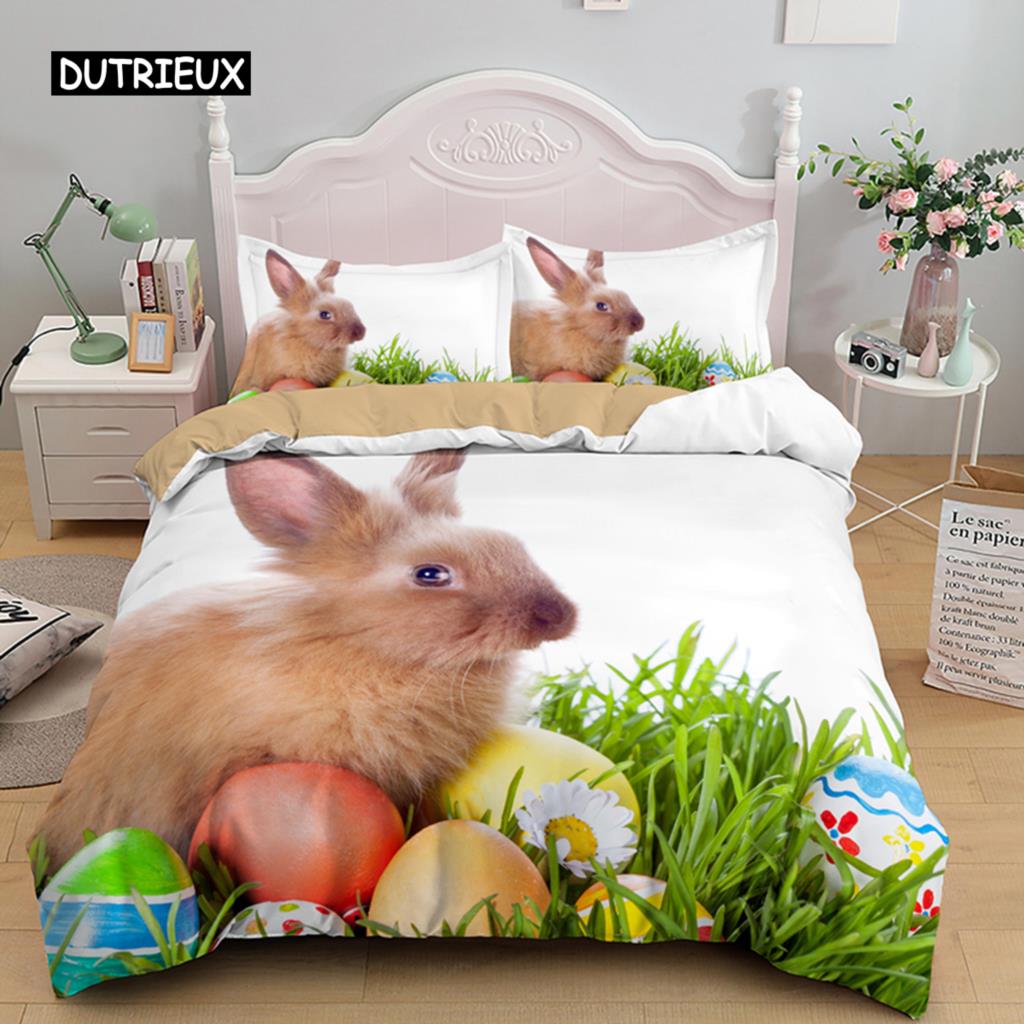 Frohe Ostern Ei Hase Königin Bettbezug Cartoon Lieblich Häschen Bettwäsche Set Haustier Tier Bettdecke Polyester Steppdeckenbezug