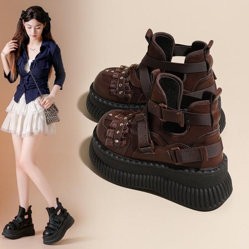 Retro Women's Summer 2026 New Cutout Breathable Booties Platform Heightened Big Toe Sandals