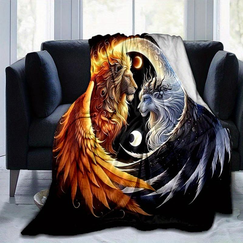 1pc Mythical Lion and Dragon Blanket Soft & Cozy, Living Room, Travel, Camping, Car Blankets
