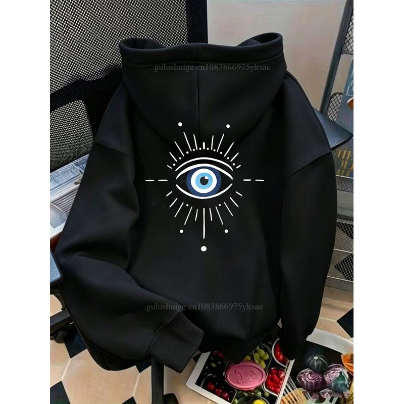 Women's Autumn Winter Halloween Streetwear Sweatshirt, 2026 Funny Blue Eye Graphic Print Oversized Hooded Pullover Tops