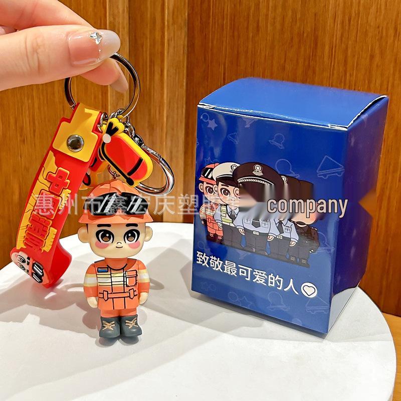 Firefighter 3D Cartoon Keychain: Fire Safety Souvenir and Gift
