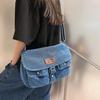 Hong Kong Style Literary And Artistic Denim Bag Women'S Summer Fashion Multi-Pocket Messenger Bag Japanese And Korean Students Class Big Bag