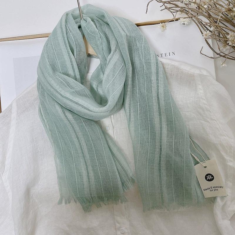 140x40cm Cotton Linen Spring Autumn Scarf Solid Color Sun Protection Shawl Korean Versatile Women Scarf