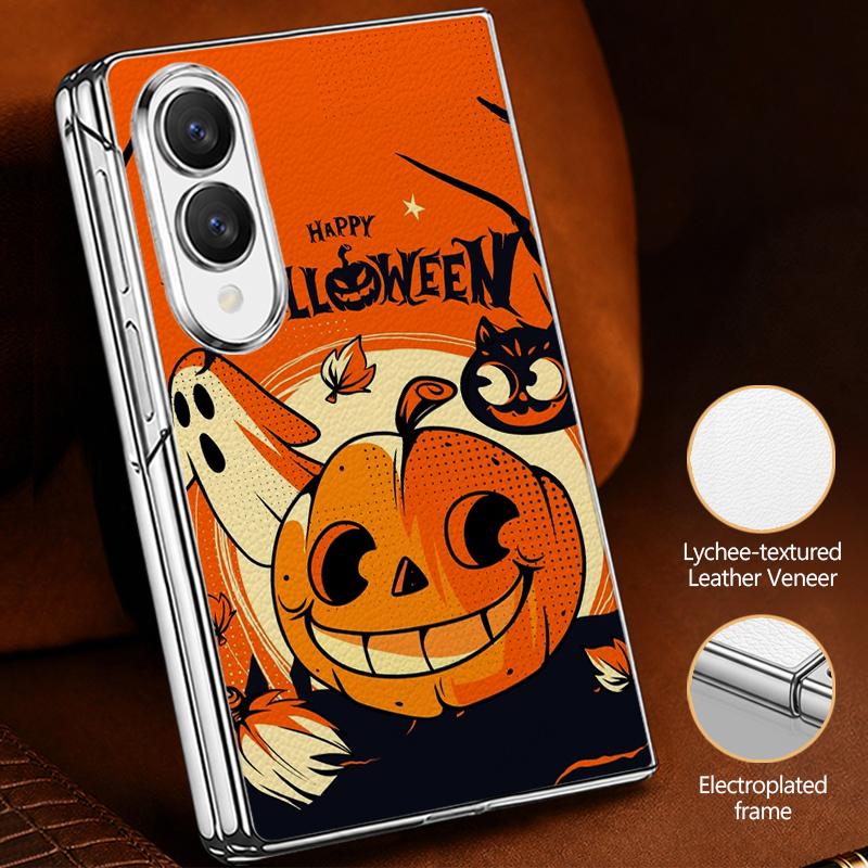 Pumpkin Lantern Ghost Halloween Case For Samsung Galaxy Z Fold 8 Ultra 7 6 5 4 Z Fold8 Fold7 Fold6 Fold5 Luxury Plating Leather Skin Phone Cover