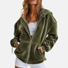 Women Jacket Solid Color Velvet Loose Fit Hooded Sweatshirt Long Sleeve Casual Outerwear Grey Navy Burgundy Zip Up Jacket