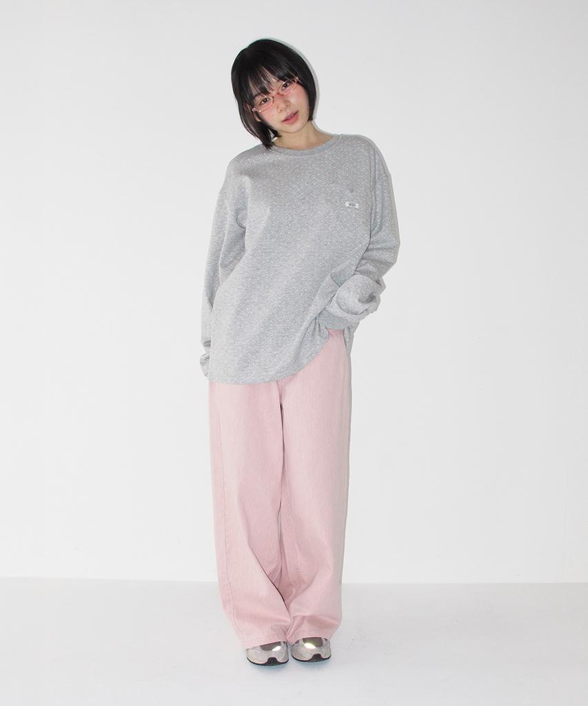 RONRON Dot Heart Pocket Over Fit Long Sleeve Gray