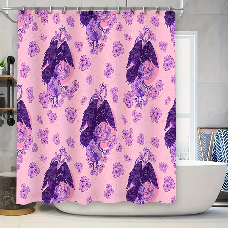 

Dragon Phoenix Shower Curtain Artistic Oriental Bird Pattern Bathroom Decor Tapestry Washable Home Textile Japanese Style W60H190(CM)-1 Pcs