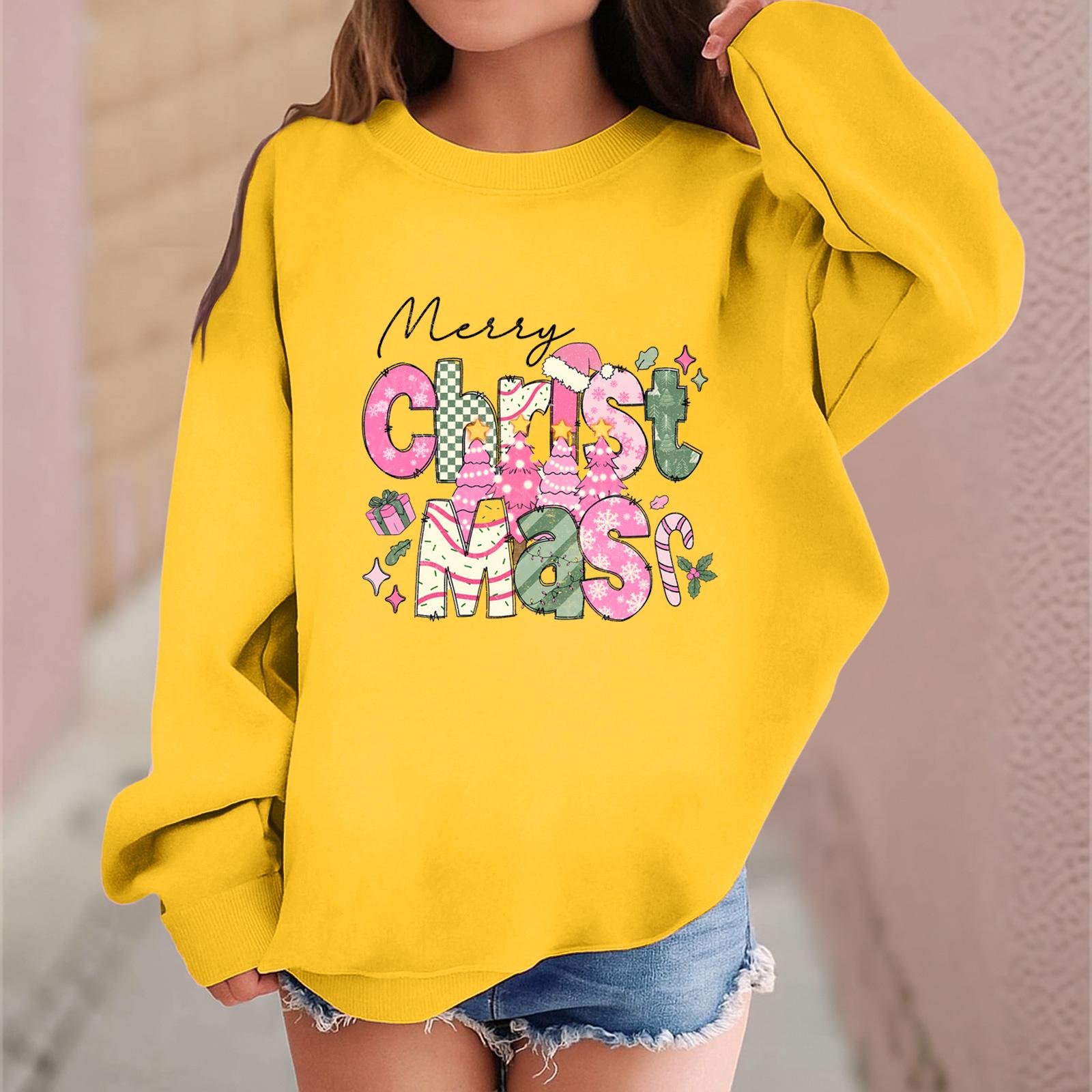 

Детский модный повседневный пуловер с длинными рукавами и свободного кроя с рождественским принтом 160 жёлтый