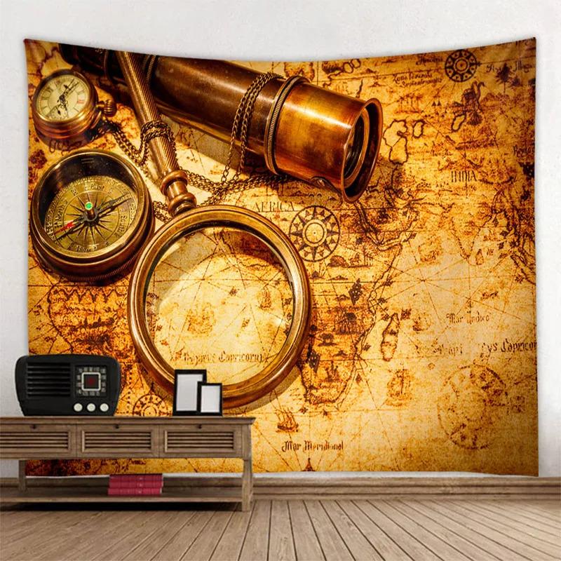 VIKAMA Vintage Pirate Ship Tapestry Home Wall Art Decorative Backdrop Living Room Bedroom Decorative Hanging Tapestry