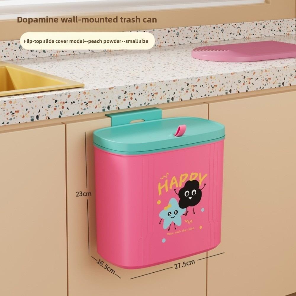New 2 Type Kitchen Trash Bin Leak-Proof Space-Saving Wall-mounted Trash Can Candy Color with Lid Garbage Can Kitchen Use