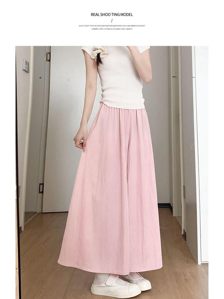 2025 Summer Women's Blue A-Line Pleated Midi Skort with High Waist and Wide-Leg Design
