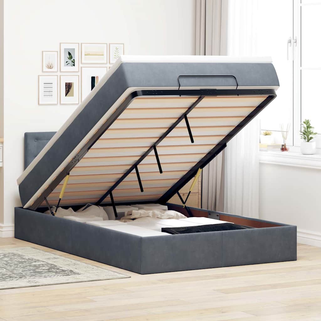 Ottoman Bed with Mattress Dark Grey 120 X 200 Cm Velvet