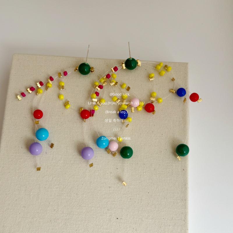 Colorful Fireworks Beaded Ear Clip Earrings - Fun Contrasting Colors, No Piercing Needed