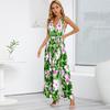 Summer Sexy Printed Bohemian Dress Beach Women Elegant Sleeveless Holiday Long Dress High Split Casual Vestidos De Verano 25208