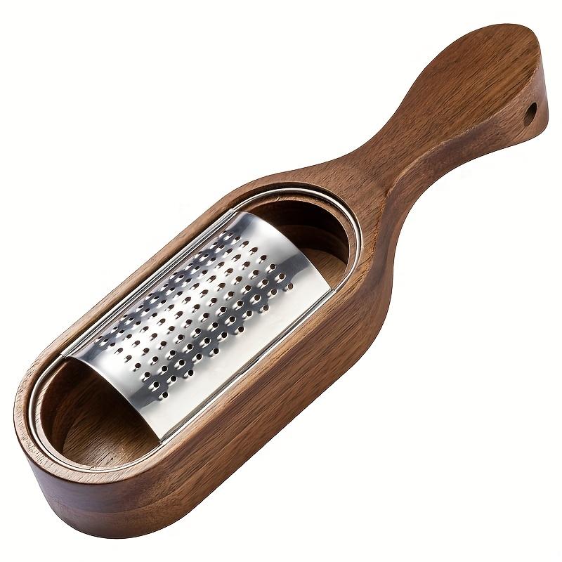 Premium Acacia Wood Handle Stainless Steel Cheese Grater Ideal for Shredding Chocolate, Vegetables Fruits Durable Kitchen Tool with Multiple Blades