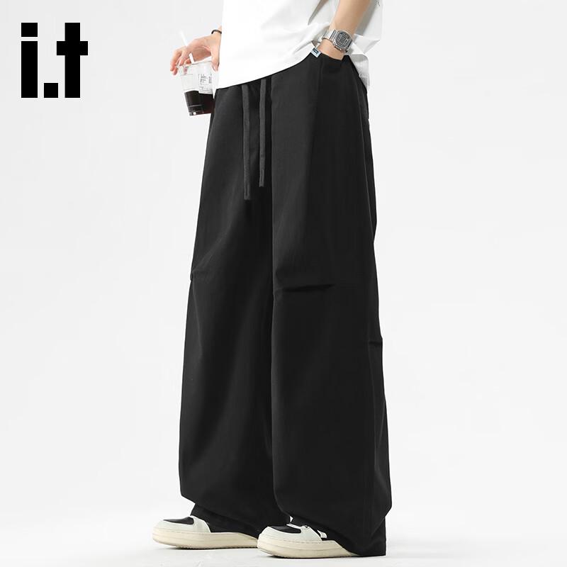 izzue Men's American Retro Pleated Wide-Leg Cotton Cargo Pants