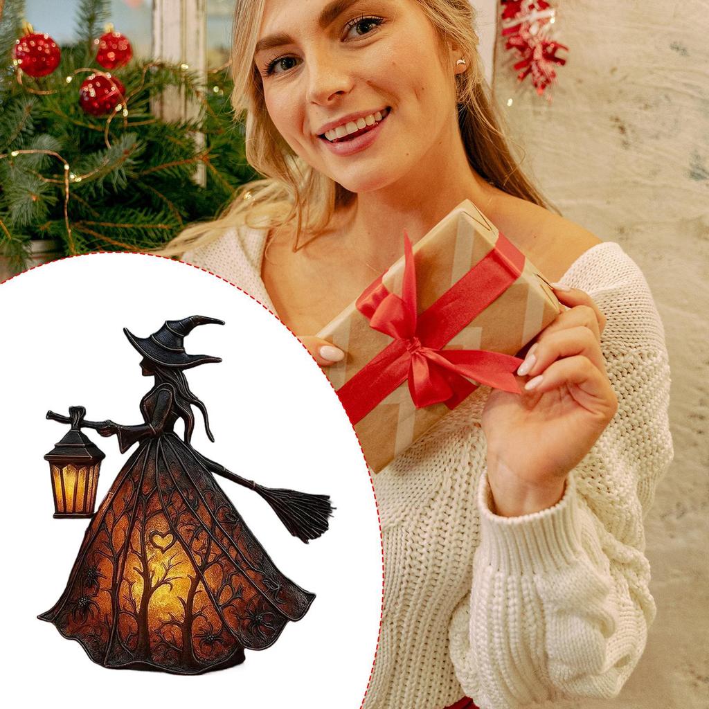 Halloween Witch Lamp Resin Craft Ornament UV Resistant Halloween Witch Light Decoration For Kitchen Living Room Bookshelf
