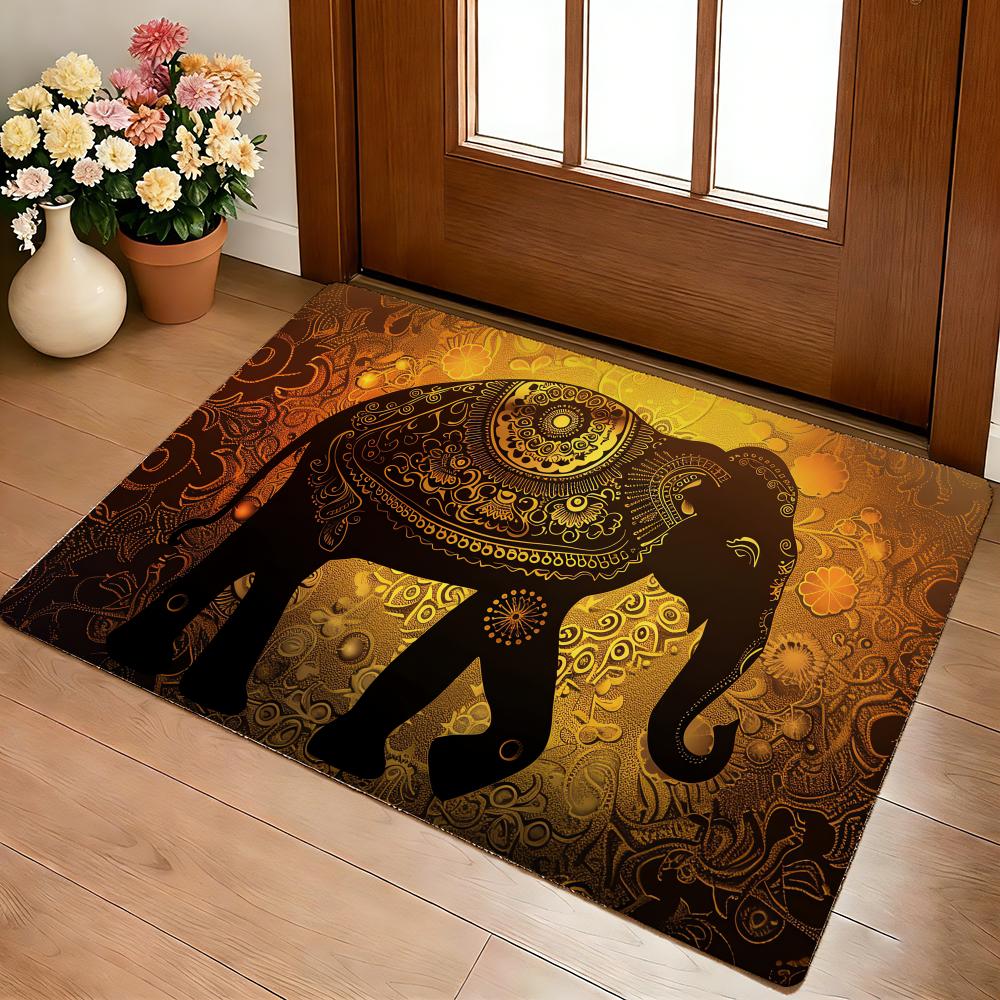Elephant Mandala Art Floor Mat Cozy Flannel Soft Thick Non-Slip Mat For Living Room Bedroom Kitchen Decor Rugs