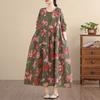 DIMANAF New 2026 Women Vintage Plus Size Spring Summer Long Dress Loose Oversize Long Sleeve Maxi Floral Print