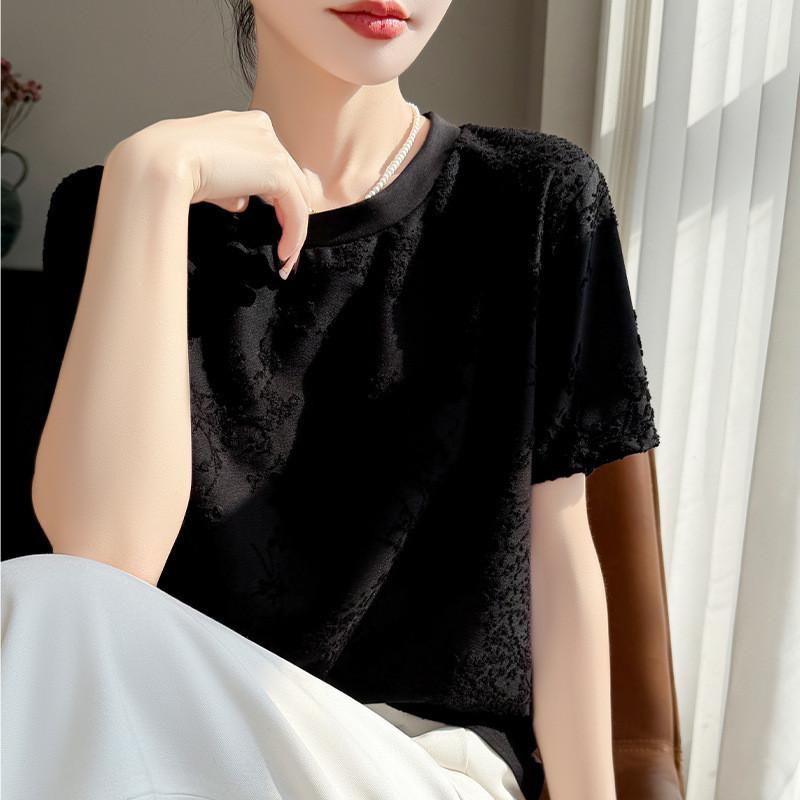 Silk Short Sleeve T Shirt With Jacquard Weaving For Casual Wear