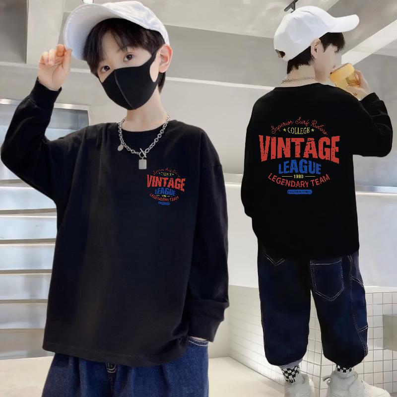 

100% Хлопок Мальчиковая Футболка с Длинным Рукавом - Свободный Крой, Круглый Вырез, Осенняя Коллекция для Детей 140cm (60-70 jin)