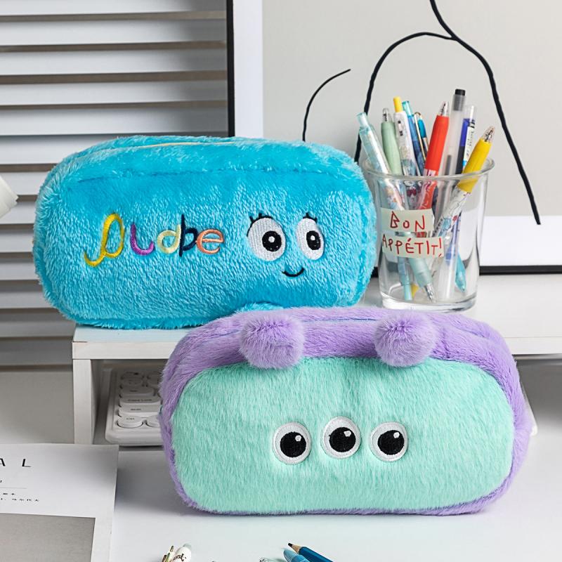Cute Cartoon Plush Bear Pencil Case Multifunction Creative Large Capacity Plush Pen Bag Supplies School Stationery Storage Bag