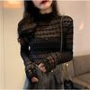 Spring New Mesh Love Lace Base Shirt Korean Style Half High Collar Solid Color Hollow Long Sleeve Base Shirt