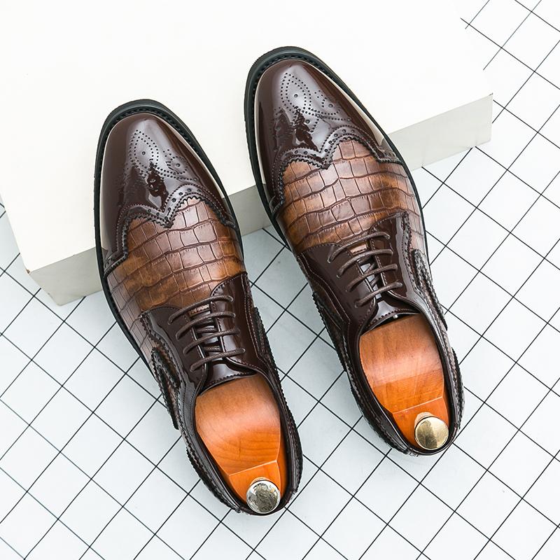 

Официальные деловые туфли-броги, мужские офисные кожаные туфли, джентльменские роскошные модные туфли на шнуровке с рисунком под крокодила, большие размеры 46 коричневый
