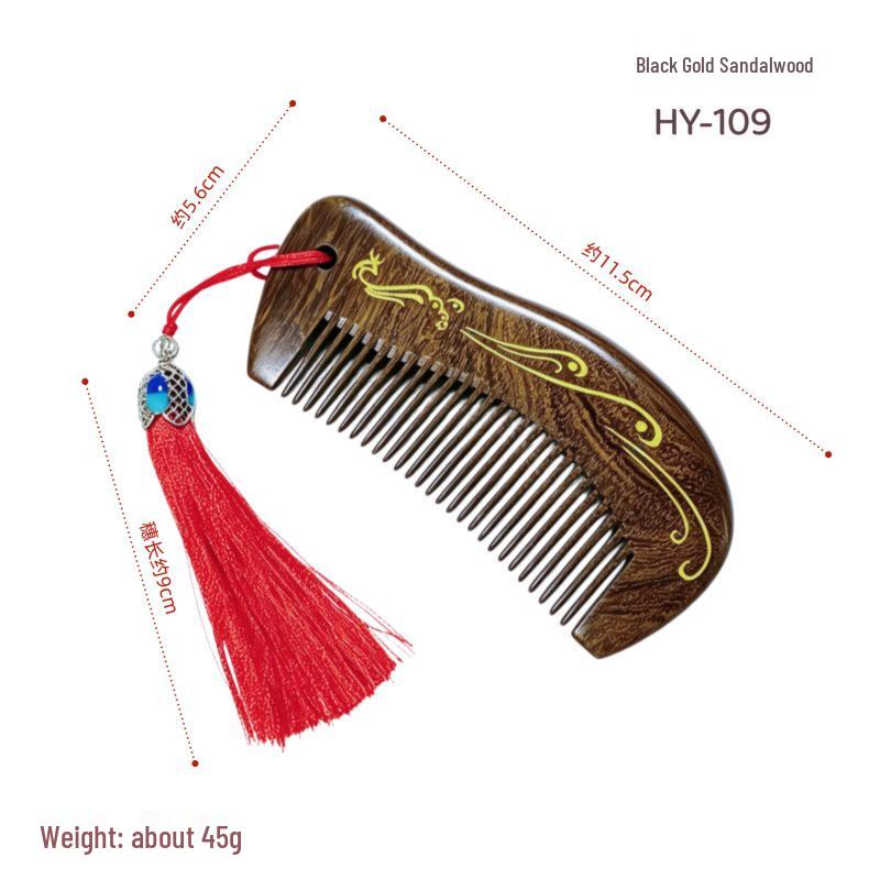 Black Gold Sandalwood Comb: Anti-Static, Anti-Hair Loss, Portable Meridian Massage Comb for Men & Women, Ideal Gift & Engraving Option.