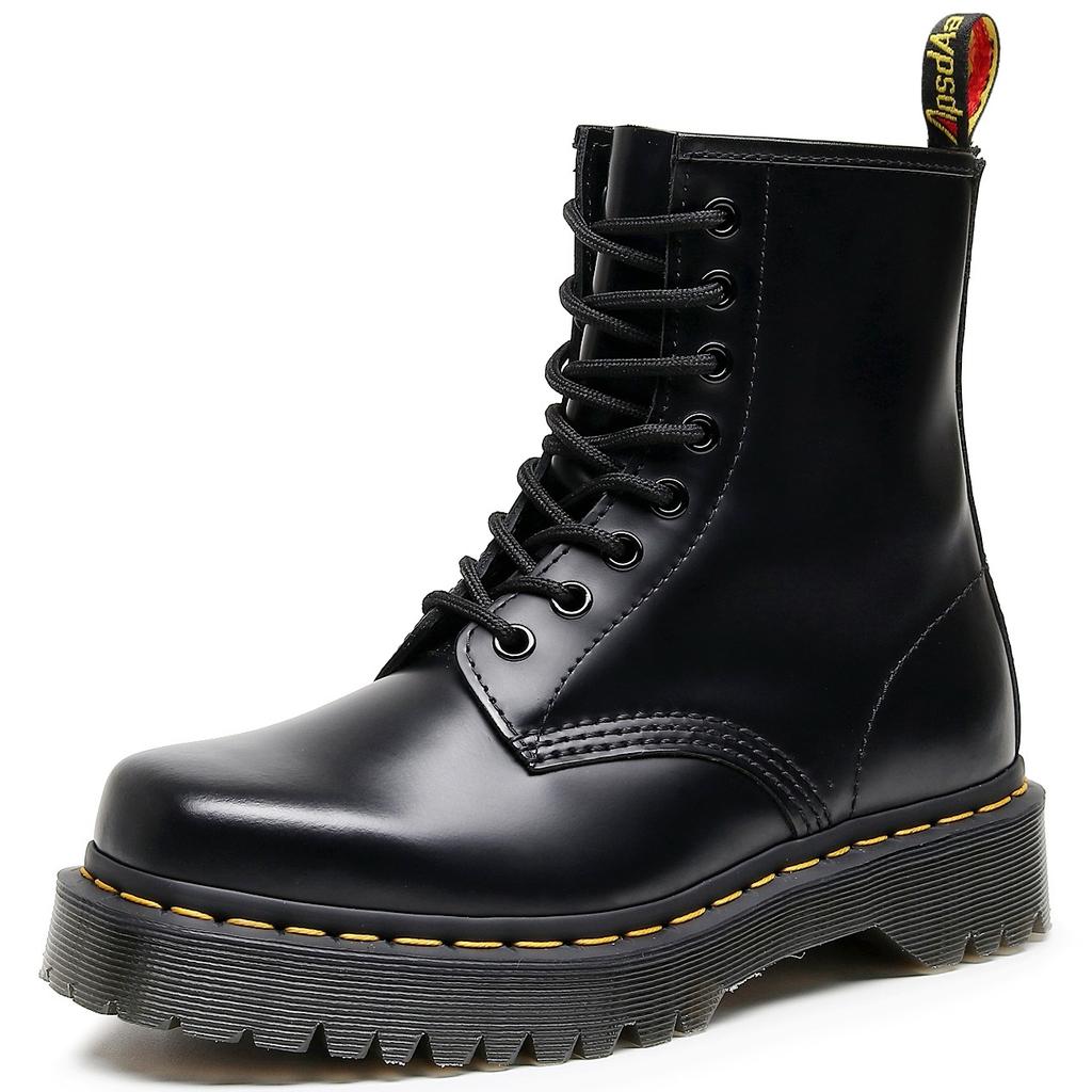 High-top 1460 cargo boots, women's lace-up hard leather open-edge beaded boots, men's and women's glossy leather boots, square-toed motorcycle shoes