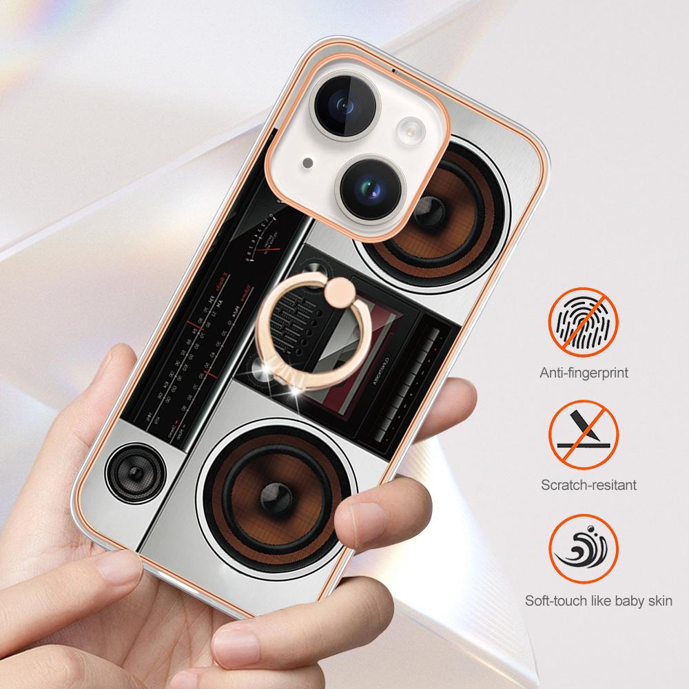 Luxusní IMD galvanický rám TPU Nárazuvzdorné pouzdro na telefon Kovový prstencový stojan pro iPhone 11 12 13 14 Pro Max 15 15 Ultra 15Plus