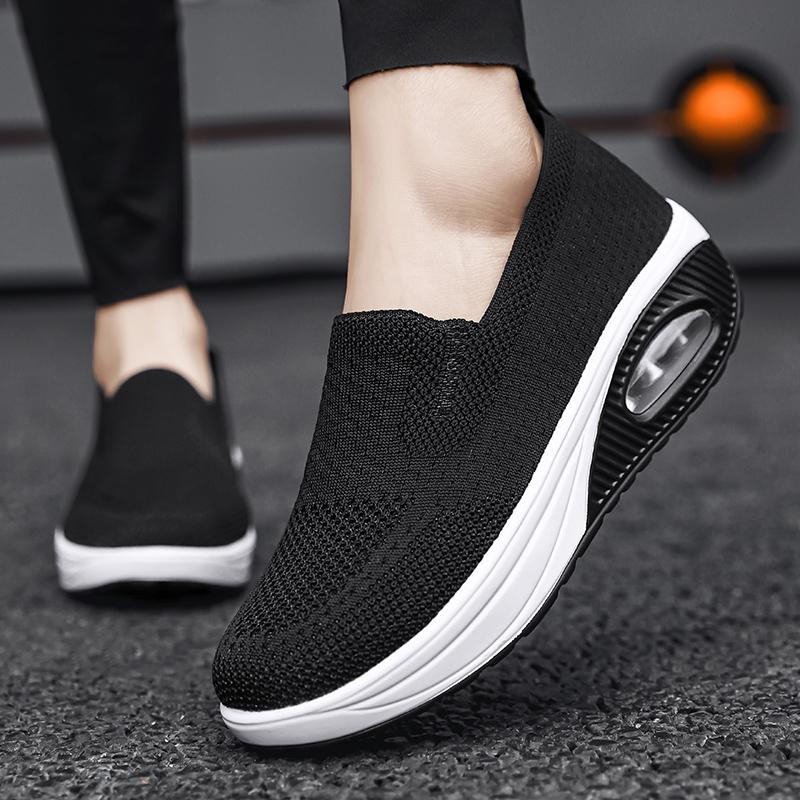 Women Slip on Walking Shoes Air Cushion Sneakers Pink Grey Black Blue Elevator Platform Orthopedic Socks Shoes Plus Size