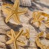 4Pcs Ocean Style Ring Set, Adjustable Open Rings, Gold Plated Starfish Seashell Rings, Dainty Summer Beach Jewelry Gifts for Women