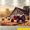 2D Flat Surface, 1 Piece. Classic Tractor and Rural Barn Wall Hanging Fabric, Suitable for Photography Background