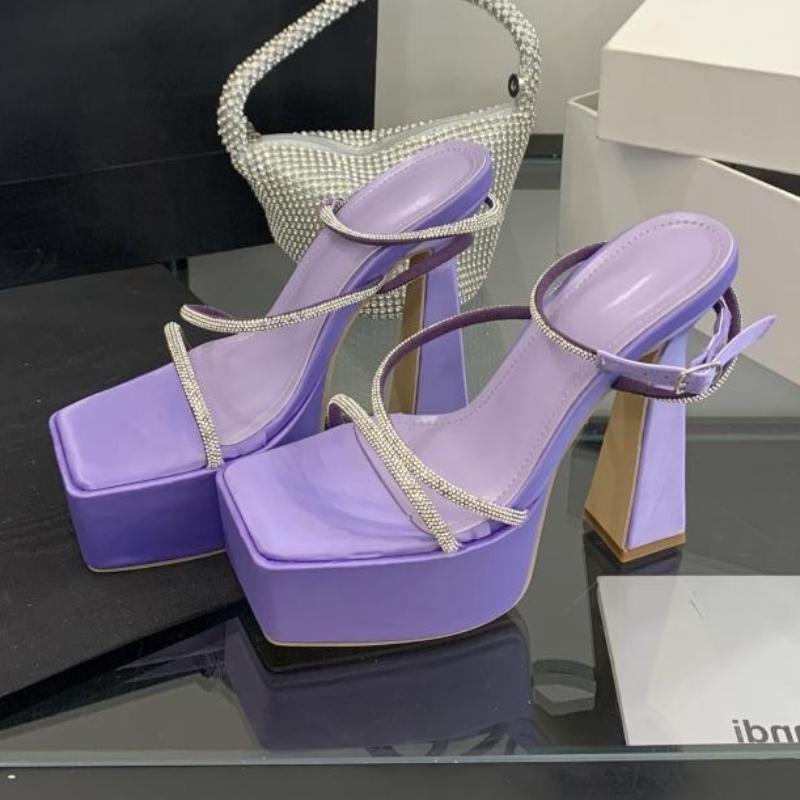 Super High Heel Platform Sandals Women Luxury Rhinestone Narrow Band Plus Size High Heel Sandals Bling Sexy Banquet Dress Shoes