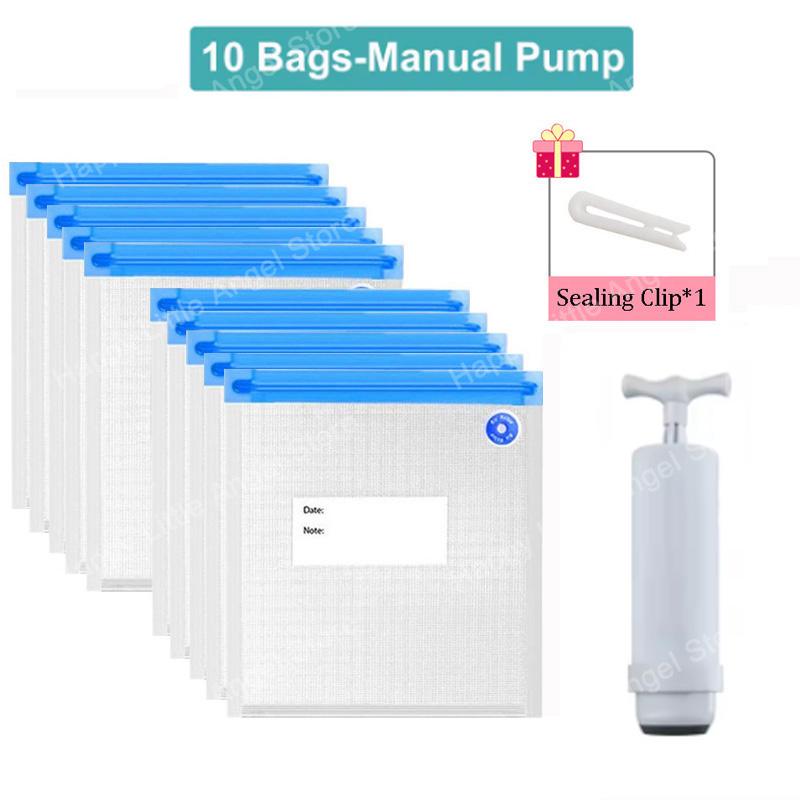 Reusable Vacuum Food Storage Bag Zipper Bag Set USB Electric Pump Vacuum Sealing Bag and Manual Pump Vacuum Bag