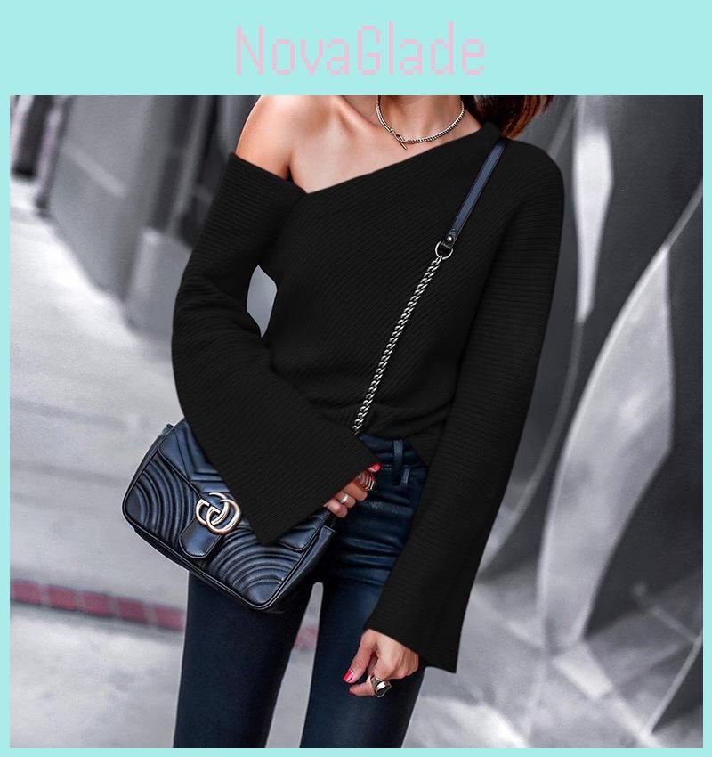 Elegant Women Fashion One Off Shoulder Blouse Shirts Top Long Sleeve Pullover Tops For Effortless Style