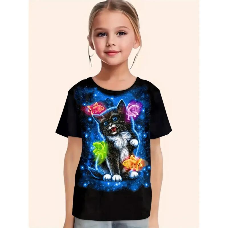 Dívčí oblečení Roztomilý zvířecí kreslený kočka 3D potisk Módní ležérní trička Vtipná dívčí trička