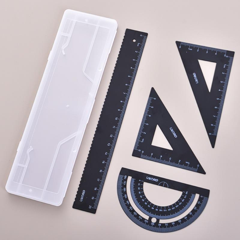 DELI Metal Ruler 20cm Set Stationery for Students Straightedge Triangle Ruler with Wave Line Protractor, Compass Triangle Plate
