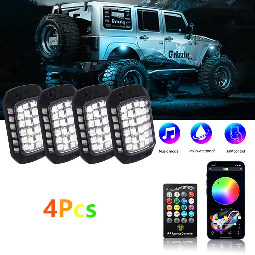 4 PCS RGB Neon LED Rock Light 3D Lens Car Light Universal For Jeep Truck SUV