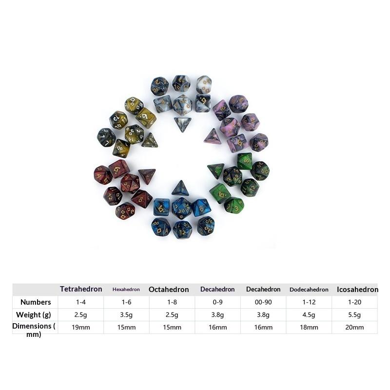7-teiliges polyedrisches Dnd-Würfelset mit Schriftart, 2-farbigem Marmor, Zählern für D&D RPG, Würfelset mit Aufbewahrungsbeutel