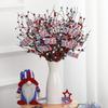 4 Pcs 4th of July Decorations Patriotic Artificial Berry Stem Picks White Blue Red Pearls and American Flags for Independence Day Memorial Day, Home